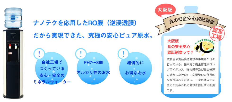 ナノテクを応用したRO膜（逆浸透膜）だから実現できた、究極の安心ピュア原水。